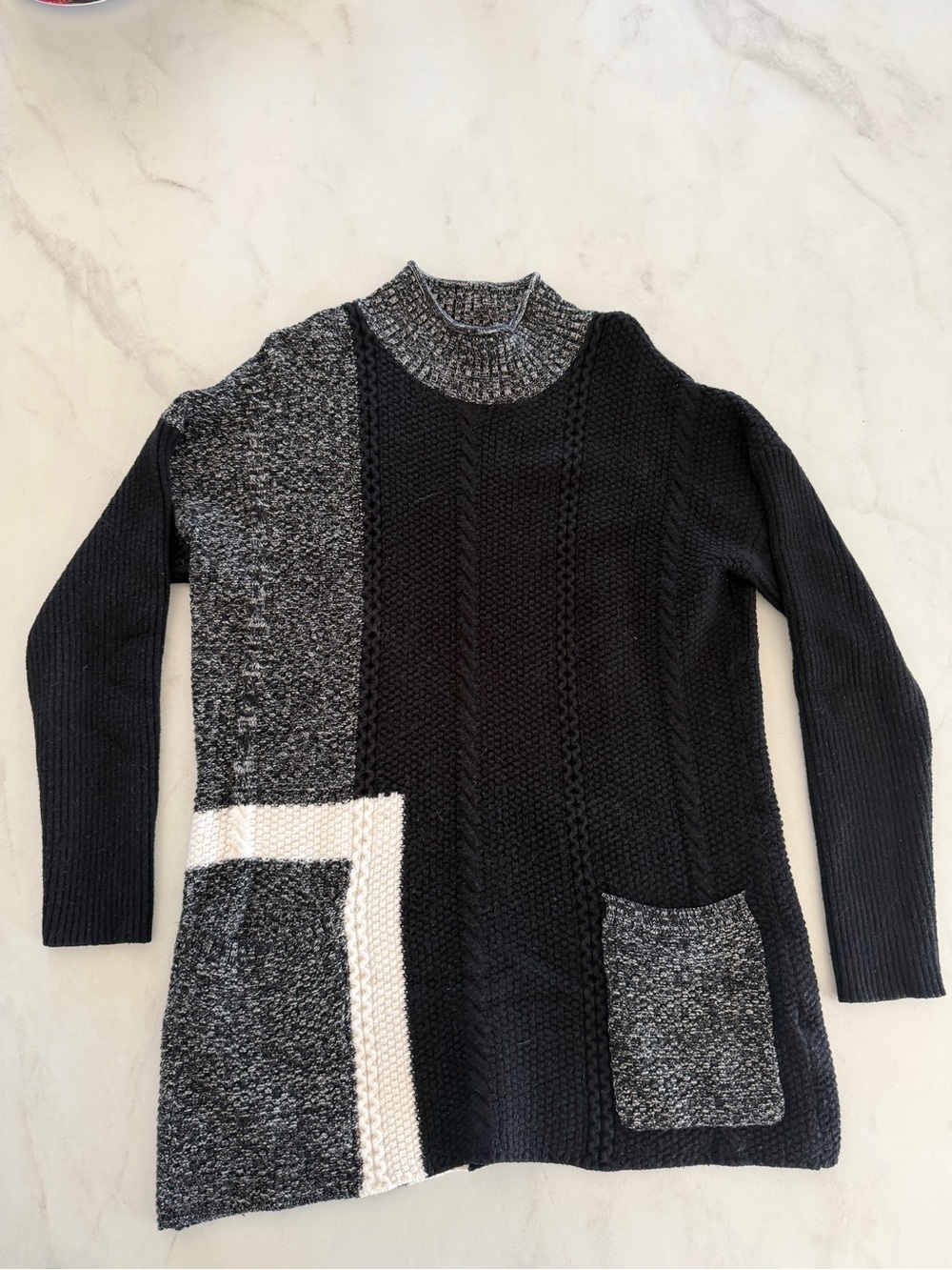 Colorblock Black & Gray Turtleneck Sweater with Cream Accent